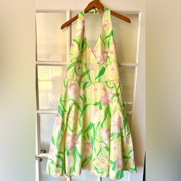 Lilly Pulitzer Dresses & Skirts - Lilly Pulitzer Willa Flowy Halter Dress in Palm Green Orchid Suite Print Size 12